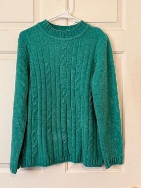 Teal Green Cable Crewneck Sweater for Women